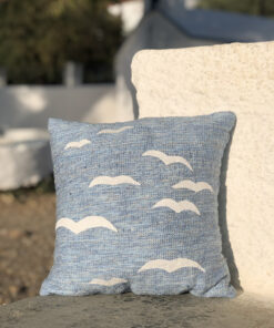 Handwoven cushion with seagulls