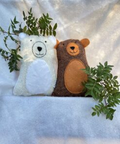 αρκουδάκια λευκό και καφέ χειροποίητα υφαντά