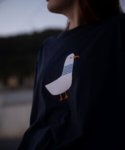 χειροποίητη μπλούζα με σχέδιο γλάρο από υφαντό ύφασμα